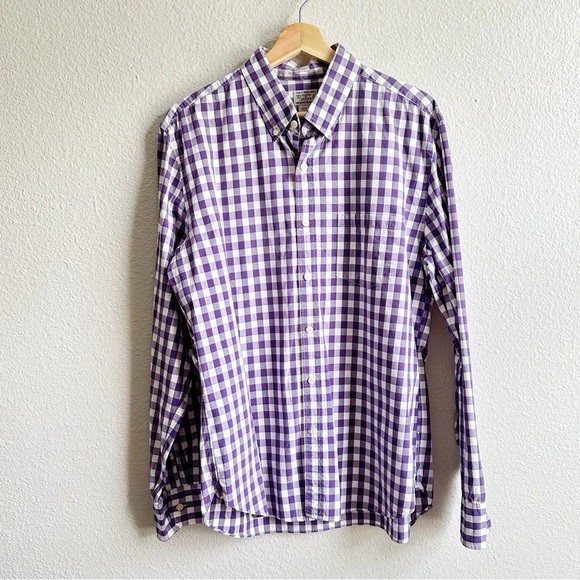 J Crew Purple White Plaid Skim Fit Button Down Shirt Men’s Size Large - Picture 1 of 6